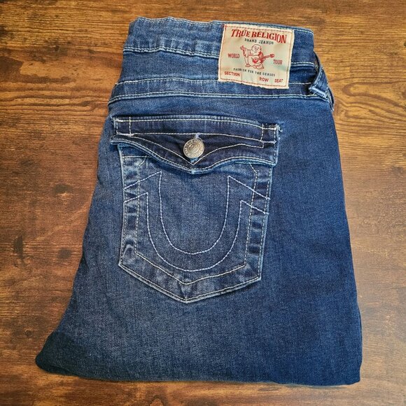 True Religion Jeans Womens 32 Jennie Curvy Mid Rise Skinny Button Flap Dark Wash - Picture 1 of 11